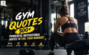 300+ gym quotes featured image showing a woman working out in a modern gym